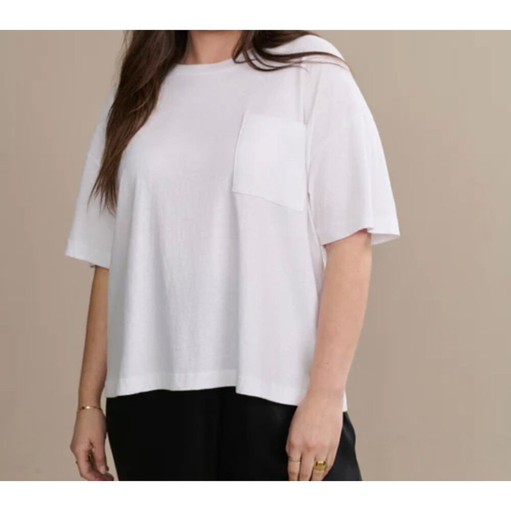 Jenni Kayne Minimalist White Cotton Vintage Pocket Tee Short Sleeve Sz XL